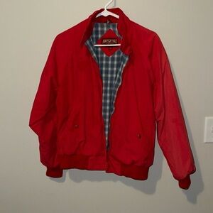 Vintage 80s American Eagle Barn Jacket Red Plaid Linging Pockets Zip FUC Flaw